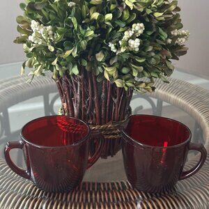 Anchor Hocking Coronation Ruby Red Depression Glass Creamer & Sugar Set 1950's